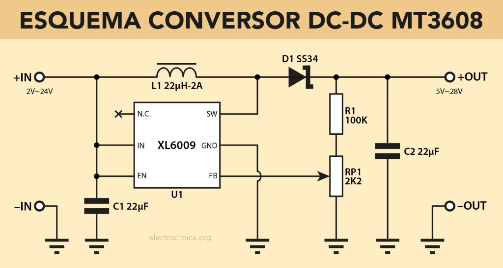 Esquema del conversor DC-DC MT3608